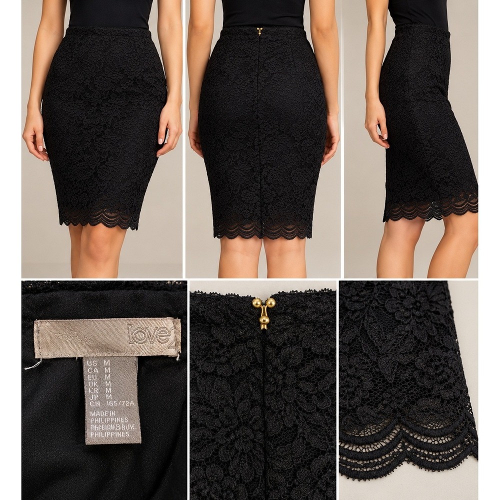 Love21 Pencil Skirt Women Medium Black Excellent Romantic Office Siren Lace